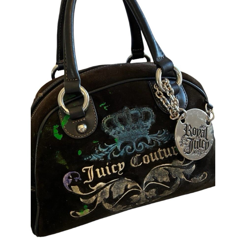 VTG Juicy Couture Bowler Bag Purse Velour Silver Royal Juicy Charm Retro Y2K - Picture 12 of 16